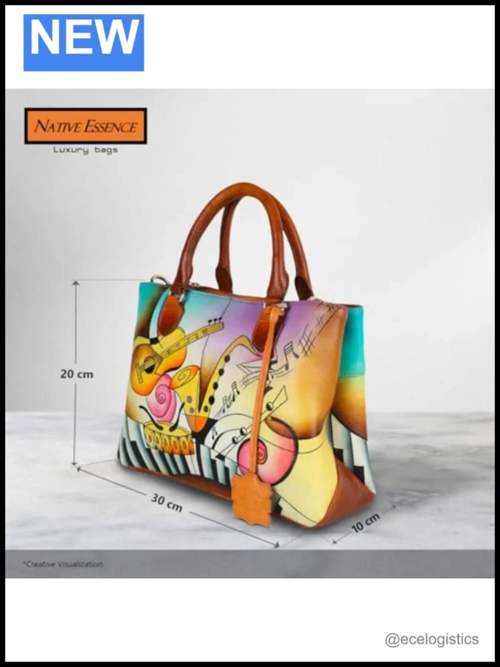 Genuine Leather Hand-Painted Musical Satchel Bag for Women